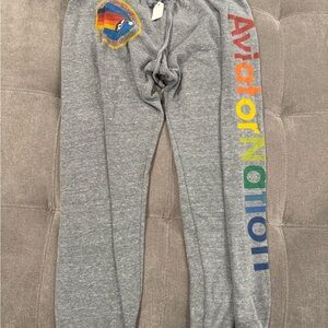 Aviator Nation Gray Sweatpants with Rainbow Logo